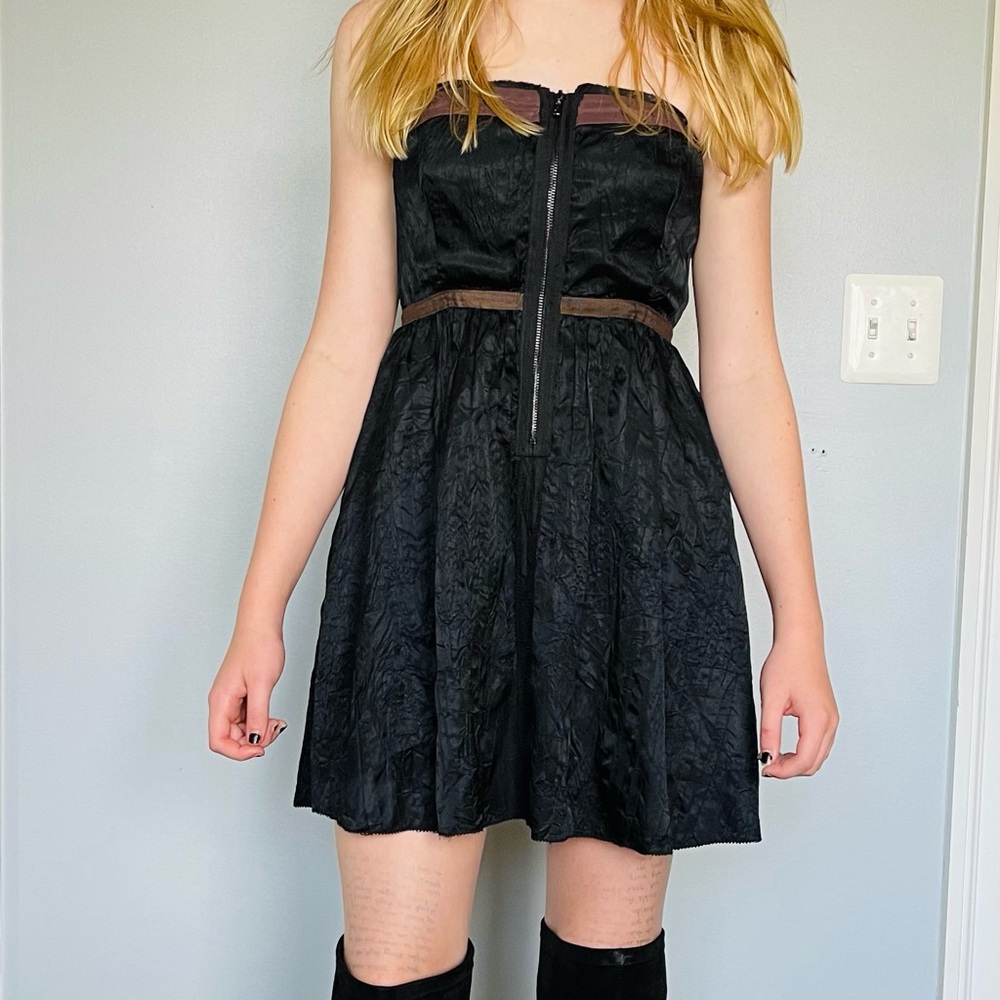 Strapless black mini dress